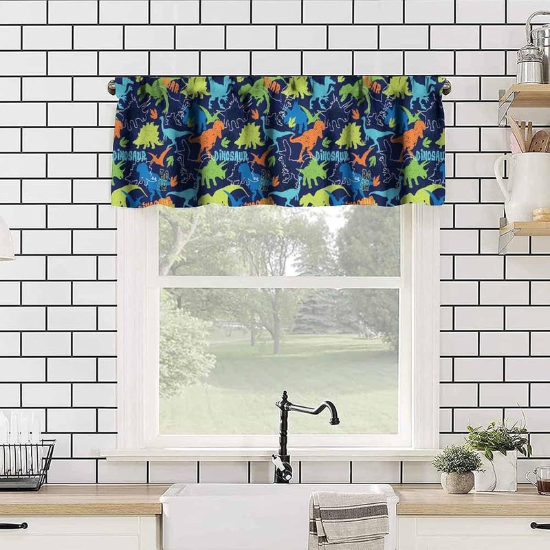 YSWOW Boys Dinosaur Valance Curtain for Kids Girls Nursery Playroom Room Decor Colorful Dino Art Printed Window Drapes W54xL18in Fabric 1 Panel - Image 5